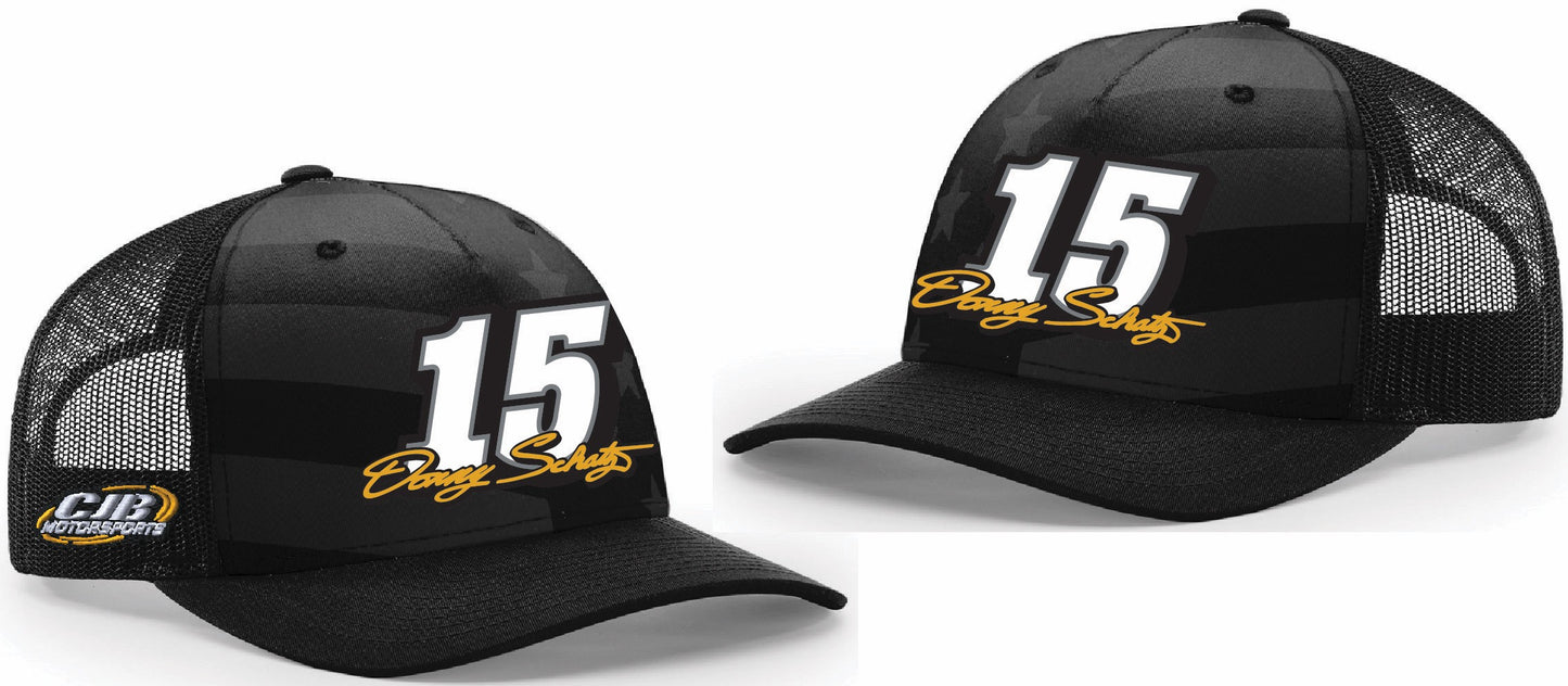 CJB 15 Richard 112PFP 5 Panel Black Trucker Mesh Hat w/stars & stripes