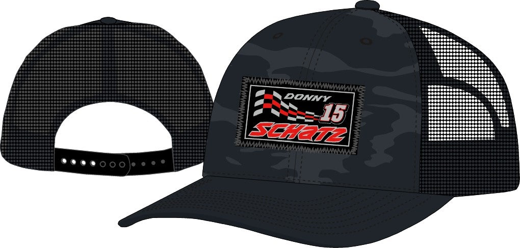 Black Camo Magic Mesh Snapback Hat with Embroidered Patch on front