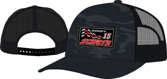 Black Camo Magic Mesh Snapback Hat with Embroidered Patch on front